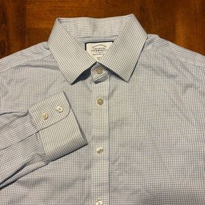 Charles Tyrwhitt Slim Fit Non‑Iron Blue Check Shirt 16.5/38 – Flawed